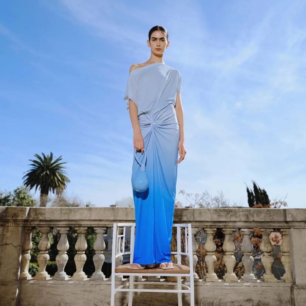 Baobab Onda Maxi Dress Blue Ombre Off Shoulder Size Small